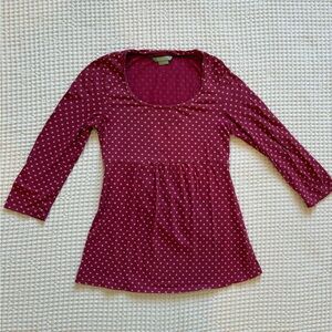 Boden Dark Pink Cream Polka Dot Empire Waist Scoop Neck 3/4 Sleeve Tee: Size 4